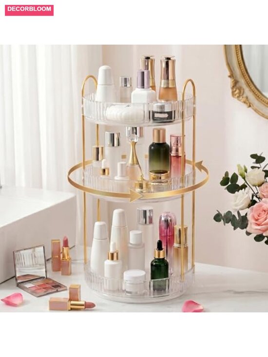 3-Tier 360° Rotating Makeup Organizer for Vanity Countertop - White